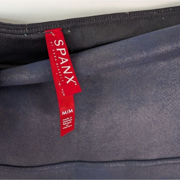 Spanx Leggings Women's M Navy Blue Sheen High Rise Faux Leather Shaping Slim Fit - Picture 4 of 10